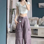 Trezlo Retro Purple Cargo Jeans for Women Trendy Street Style Denim