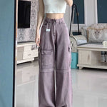 Trezlo Retro Purple Cargo Jeans for Women Trendy Street Style Denim